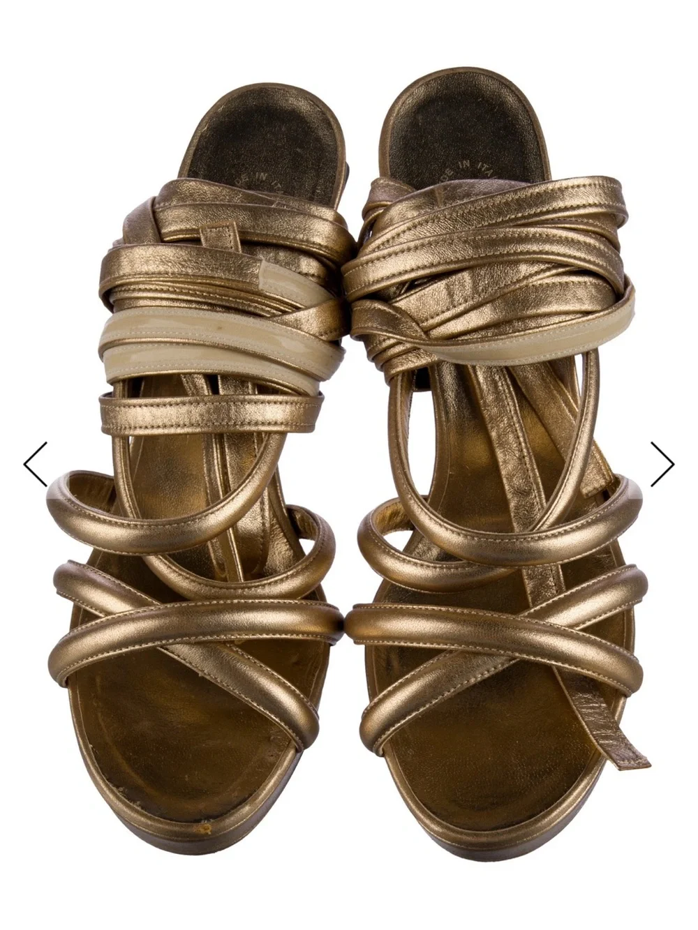 Chanel Metallic Gold Strappy Wrap-Heel Sandals - Picture 4 of 6